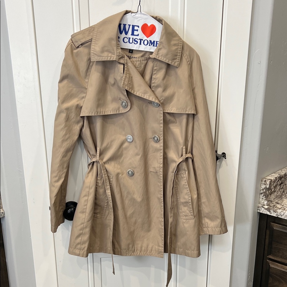 Express Tan Double-Breasted Trench Coat